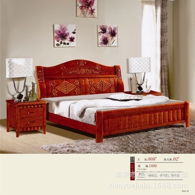 【低價批發年底促銷新款臥室雕花雙人床1.8米實木床808#】價格,廠家,圖片,床類,南康市小月家具銷售部-