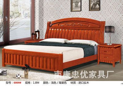 【廠家直銷批發1.5/1.8米簡約實木床 橡木床 臥室雙人大床】價格,廠家,圖片,床類,南康忠優家具廠-