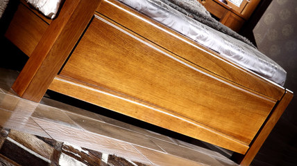 美安之家 南康家具 高端中式純實木床 子母床 1.8米 雙人床 實木地柜 純紫金梨木 實木家具01 子母床